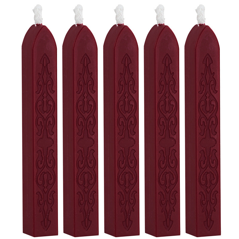 ART EMBOSS 5-piece Sealing Wax Sticks(80 colors) Deep crimson (sword pattern, 5-piece set with core)