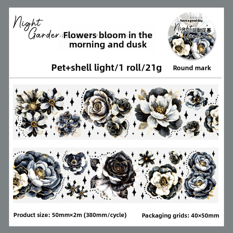 ART EMBOSS Fantasy Night Garden Sticker Tape – Glowing Floral Tape (6 Styles) Flowers bloom in the morning and dusk