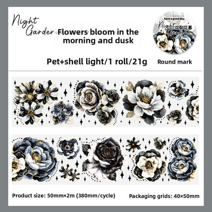 ART EMBOSS Fantasy Night Garden Sticker Tape – Glowing Floral Tape (6 Styles) Flowers bloom in the morning and dusk