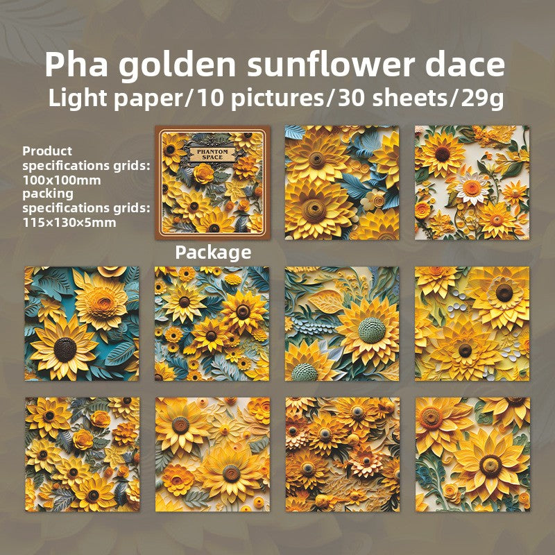 ART EMBOSS Illusion Space Paper Pack – 3D Background Journaling Paper (30 Sheets) Golden sunflower language