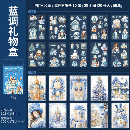 ART EMBOSS Christmas Appointment PET Sticker Book – Die-Cut Christmas Stickers (20 Sheets) Blues gift box