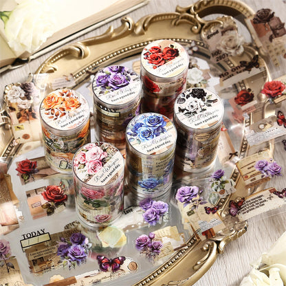 ART EMBOSS Rose Whispers PET Sticker Tape – Botanical Rose Tape (6 Styles)