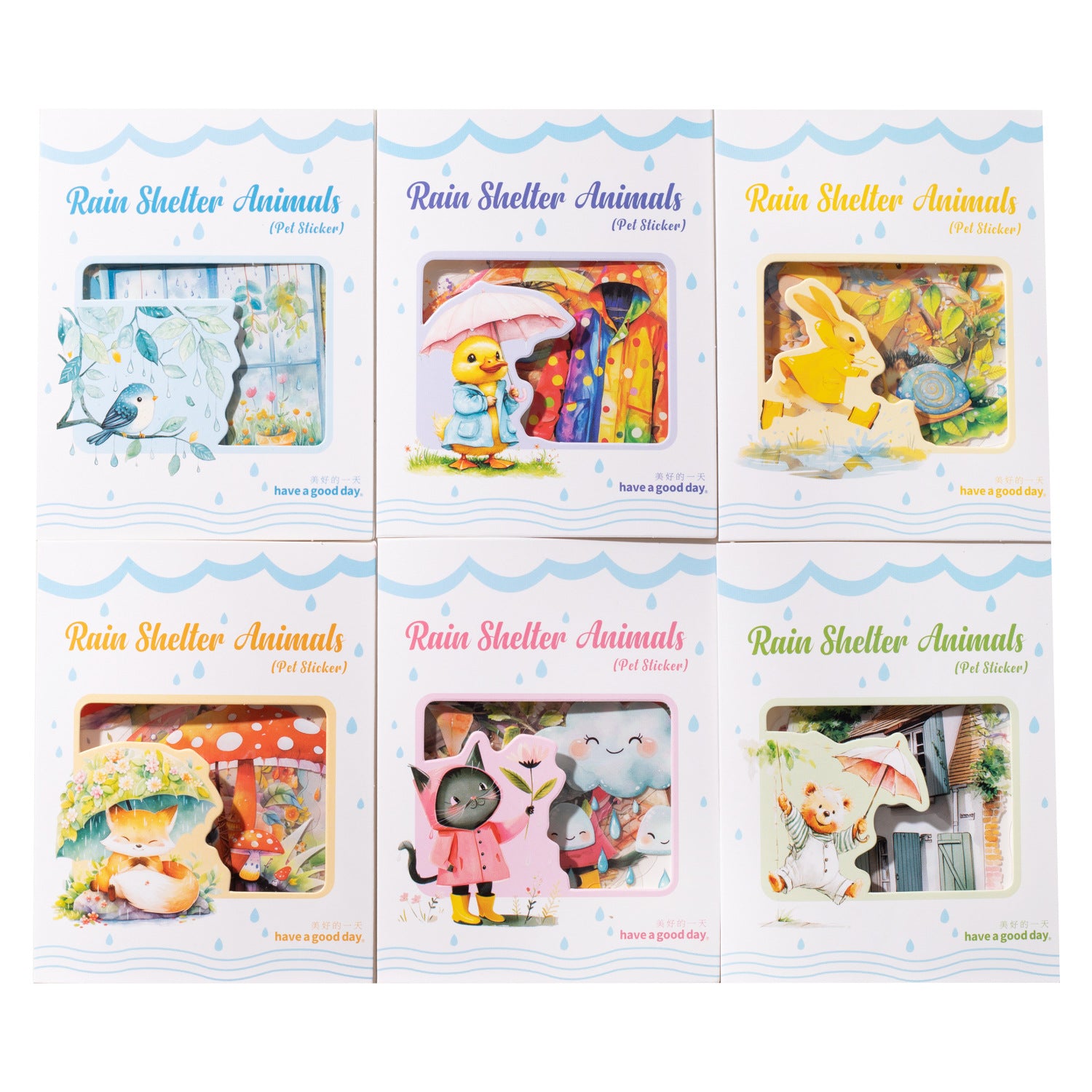 ART EMBOSS Rainy Day Animal PET Sticker Pack – 15 Sheets (6 Designs)