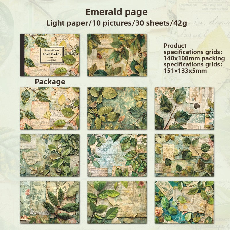 ART EMBOSS Leaf Note Paper Pack – Vintage Memo Paper (30 Sheets) Emerald page