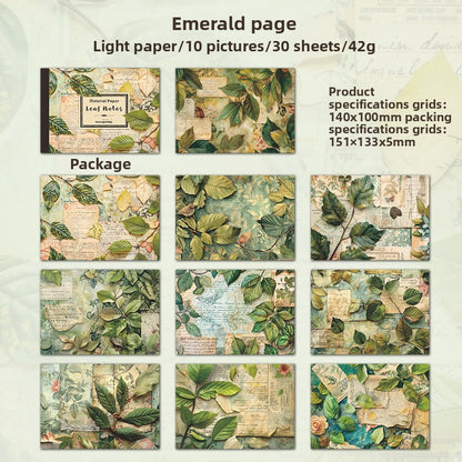 ART EMBOSS Leaf Note Paper Pack – Vintage Memo Paper (30 Sheets) Emerald page