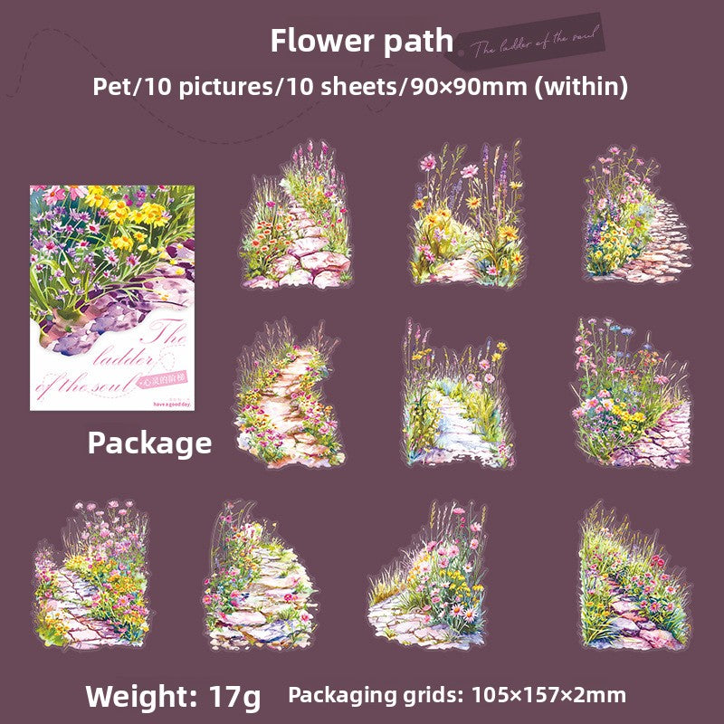 ART EMBOSS Steps to the Soul Sticker Pack – Scenic Journaling Stickers (10 Sheets) Flower path
