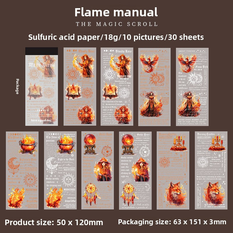 ART EMBOSS Magic Scroll Paper Pack – Fantasy Decorative Paper (30 Sheets) Flame manual