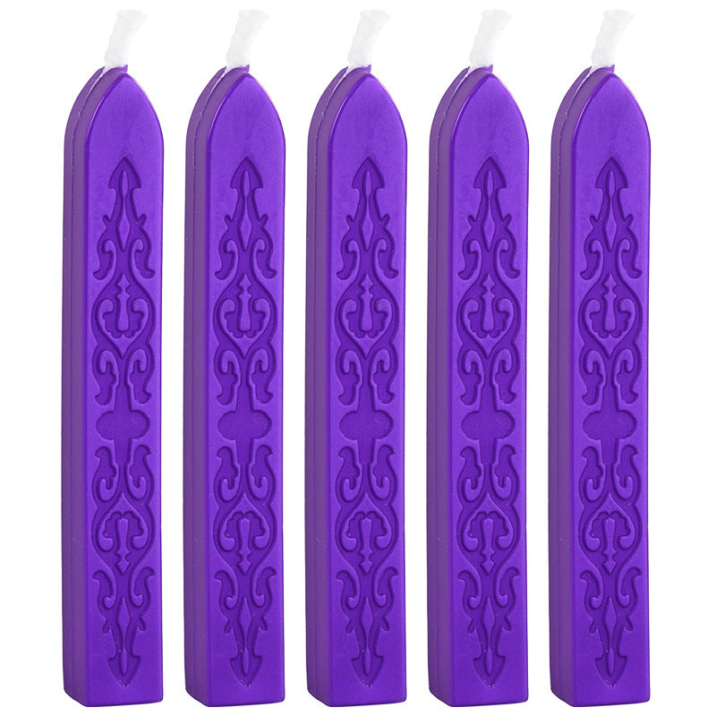 ART EMBOSS 5-piece Sealing Wax Sticks(80 colors) Purple (5-pack with core in sword pattern)