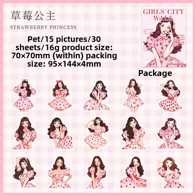 ART EMBOSS Urban Chic PET Sticker Pack – Fashion Girl Stickers (30 Pieces) Strawberry princess