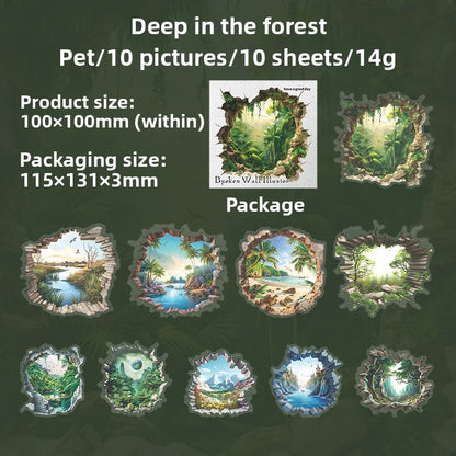 ART EMBOSS Broken Wall Fantasy PET Sticker Pack – 3D Wall Hole Stickers (10 Sheets) Deep in the forest