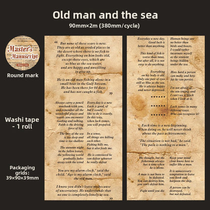ART EMBOSS Literary Manuscript Washi Sticker Tape (6 Styles) Old man and the sea