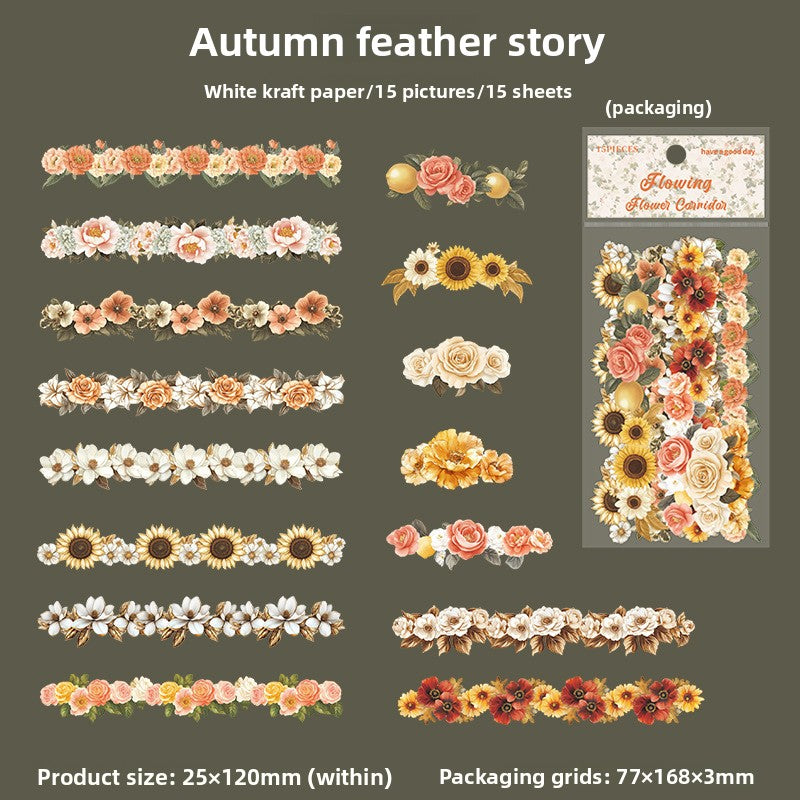 ART EMBOSS Vintage Floral Stickers (15 Sheets) Autumn feather story