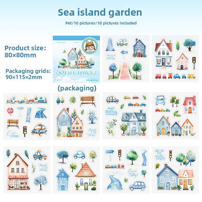 ART EMBOSS Small Town Street Scene Sticker Book – Scenic Journaling Stickers (10 Pieces) Sea island garden