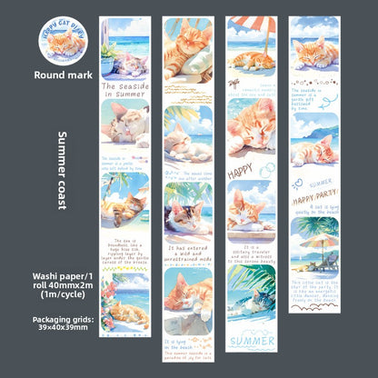 ART EMBOSS Happy Kitten Diary Sticker Tape – Cute Journaling Tape (6 Styles) Summer coast