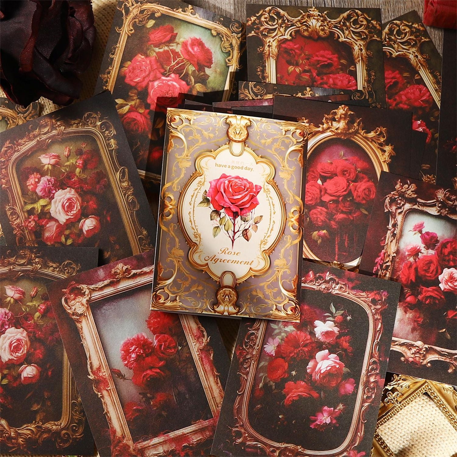 ART EMBOSS Rose Appointment Paper Pack – Vintage Rose Decorative Paper (30 Sheets)