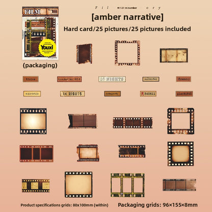 ART EMBOSS Film Memory Sticker Set – Retro Movie Card Stickers (25 Pieces) Amber narrative
