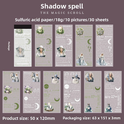 ART EMBOSS Magic Scroll Paper Pack – Fantasy Decorative Paper (30 Sheets) Shadow spell