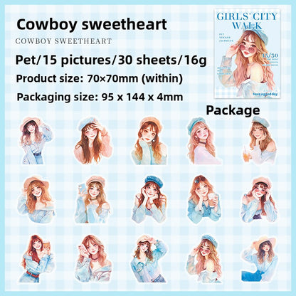 ART EMBOSS Urban Chic PET Sticker Pack – Fashion Girl Stickers (30 Pieces) Cowboy sweetheart