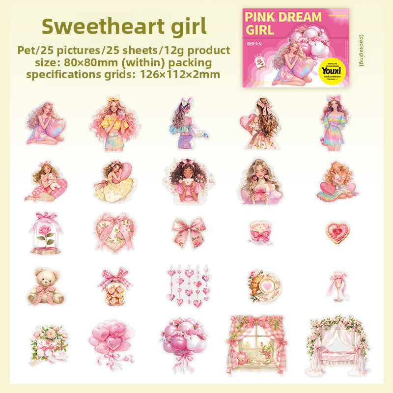 ART EMBOSS Skyline Phantom PET Sticker Pack – Floating Island Stickers (10 Sheets) Pink dream girl series-sweetheart girl 25/piece