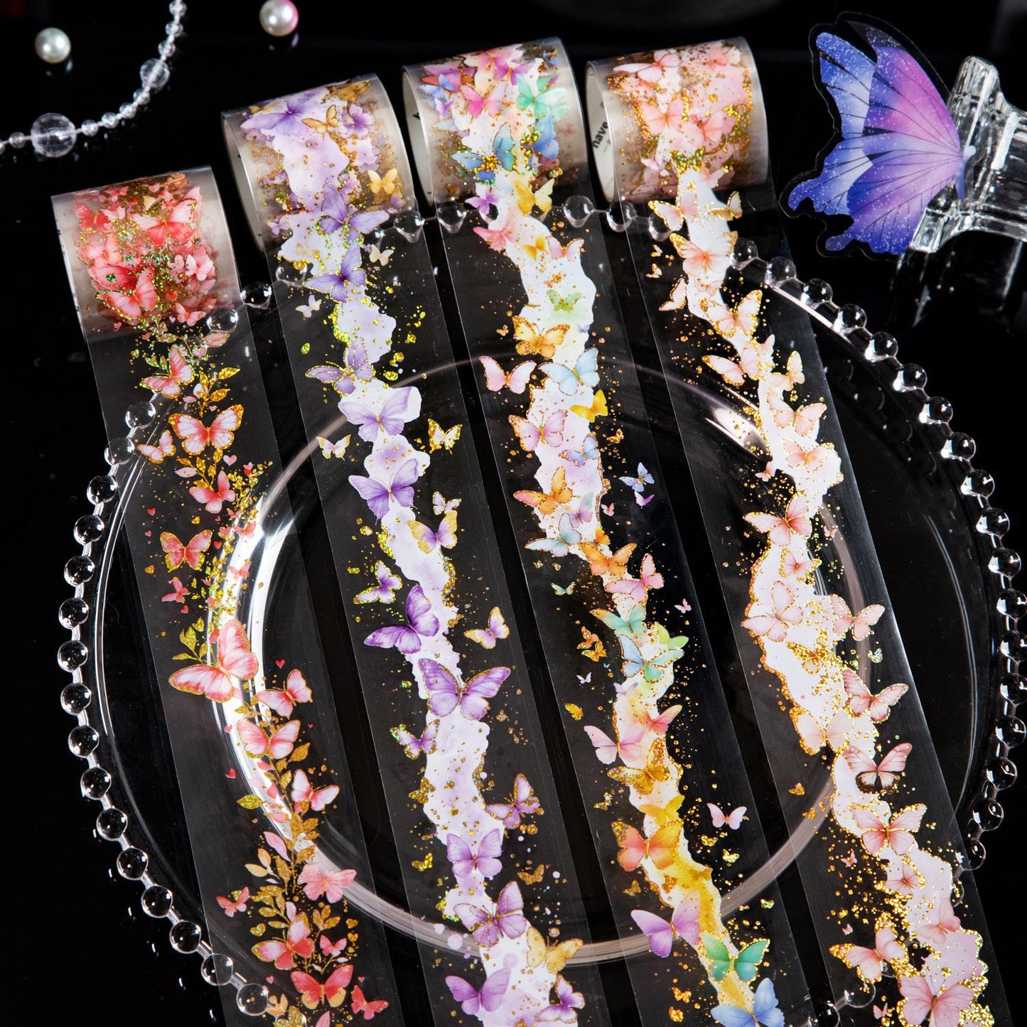 ART EMBOSS Fluttering Butterflies PET Sticker Tape – Butterfly Journaling Tape (4 Designs)